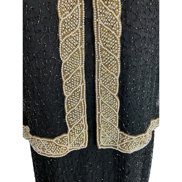 Camille Marie Beaded Silk evening gown L large Formal Black Tie Dinner Banquet - Picture 5 of 12